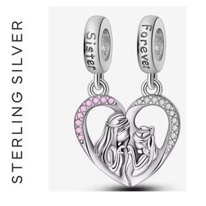 🌟 S925 Sterling Silver Sister Splittable Heart Charm